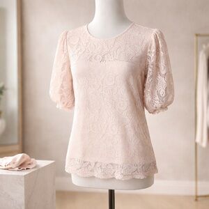 Anthropologie Soft Lace Puff Sleeve Blouse - Cream Beige